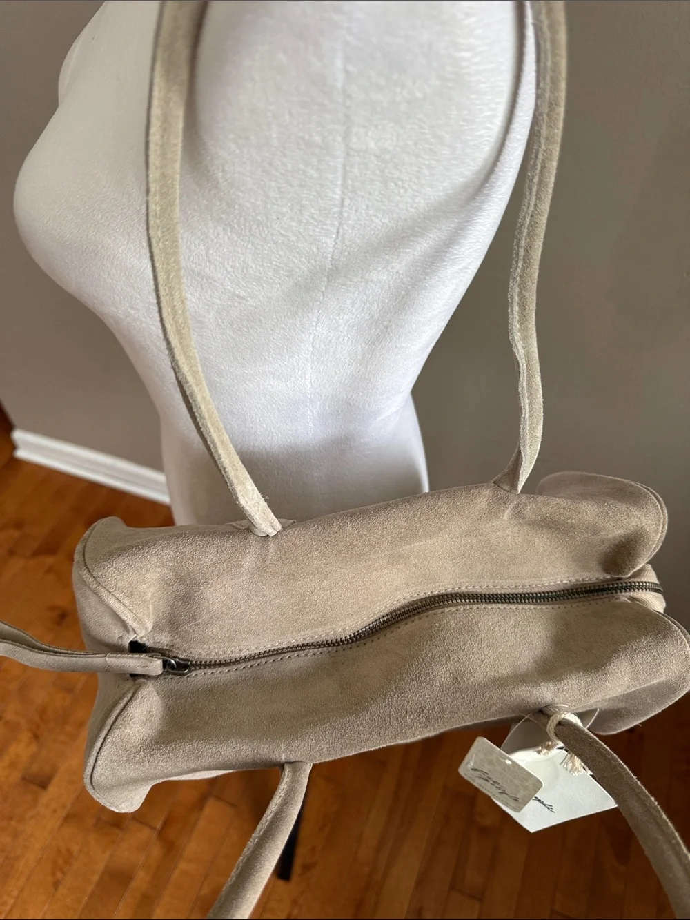 Free People‎ Sierra Suede Leather Tubular Shoulder Bag Purse in Taupe - NEW